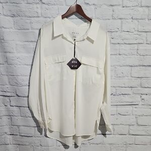 Ava & Viv Women's Cream Button Down Shirt